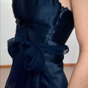 Navy Blue Halter Dress with Chiffon Belt